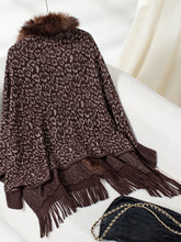 Load image into Gallery viewer, Fringe Leopard Open Front Long Sleeve Poncho