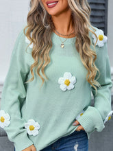 Load image into Gallery viewer, Flower Round Neck Long Sleeve Sweater
