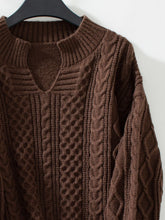 Load image into Gallery viewer, Cable-Knit Notched Long Sleeve Sweater