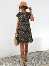 Load image into Gallery viewer, Frill Floral Round Neck Short Sleeve Tiered Dress