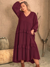 Load image into Gallery viewer, Plus Size Ruffled V-Neck Long Sleeve Dress