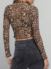 Load image into Gallery viewer, Leopard Mock Neck Long Sleeve Sheer Top