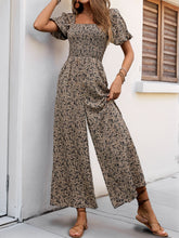 Load image into Gallery viewer, Perfee Smocked Printed Square Neck Puff Sleeve Jumpsuit