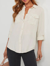 Load image into Gallery viewer, Collared Neck Roll-Tab Sleeve Denim Top