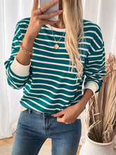 Load image into Gallery viewer, Perfee Striped Contrast Round Neck Long Sleeve Sweatshirt