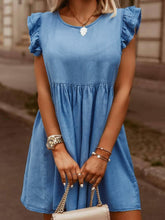 Load image into Gallery viewer, Full Size Ruffled Round Neck Cap Sleeve Denim Dress