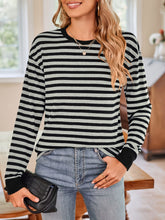 Load image into Gallery viewer, Striped Round Neck Long Sleeve T-Shirt