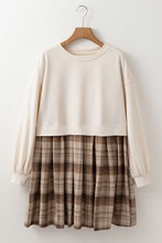 Load image into Gallery viewer, Plaid Round Neck Long Sleeve Mini Dress