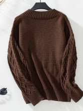 Load image into Gallery viewer, Cable-Knit Notched Long Sleeve Sweater