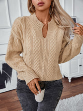 Load image into Gallery viewer, Cable-Knit Notched Long Sleeve Sweater