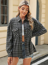 Load image into Gallery viewer, Pocketed Plaid Collared Neck Long Sleeve Shirt