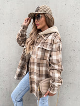 Load image into Gallery viewer, Plaid Dropped Shoulder Hooded Jacket