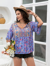 Load image into Gallery viewer, Plus Size Printed V-Neck Half Sleeve Blouse