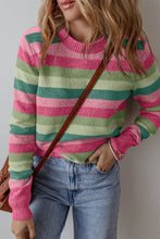 Load image into Gallery viewer, Striped Round Neck Long Sleeve Sweater
