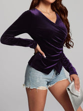 Load image into Gallery viewer, Ruched Surplice Long Sleeve Top