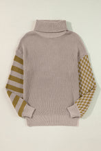 Load image into Gallery viewer, Striped & Checkered Turtleneck Dropped Shoulder Sweater