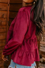 Load image into Gallery viewer, Peplum Round Neck Long Sleeve Shirt