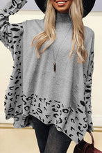 Load image into Gallery viewer, Slit Leopard Mock Neck Dropped Shoulder Sweater