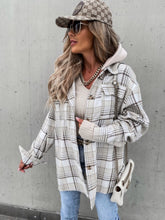 Load image into Gallery viewer, Plaid Dropped Shoulder Hooded Jacket