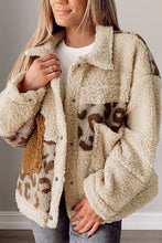 Load image into Gallery viewer, Pocketed Leopard Collared Neck Sherpa Jacket