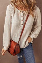 Load image into Gallery viewer, Waffle-Knit Half Button Round Neck Long Sleeve Top