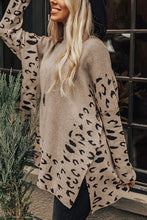 Load image into Gallery viewer, Slit Leopard Mock Neck Dropped Shoulder Sweater