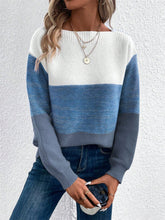 Load image into Gallery viewer, Color Block Drop Shoulder Long Sleeve Sweater