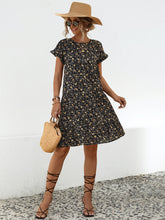 Load image into Gallery viewer, Frill Floral Round Neck Short Sleeve Tiered Dress