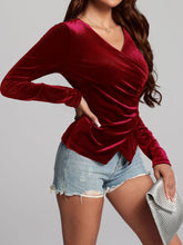 Load image into Gallery viewer, Ruched Surplice Long Sleeve Top