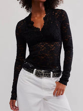 Load image into Gallery viewer, V-Neck Long Sleeve Lace Top