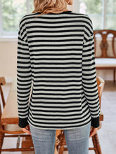 Load image into Gallery viewer, Striped Round Neck Long Sleeve T-Shirt