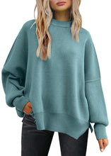 Load image into Gallery viewer, Slit Round Neck Dropped Shoulder Sweater