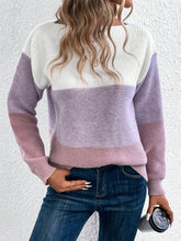 Load image into Gallery viewer, Color Block Drop Shoulder Long Sleeve Sweater