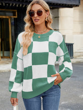 Load image into Gallery viewer, Checkered Round Neck Long Sleeve Sweater