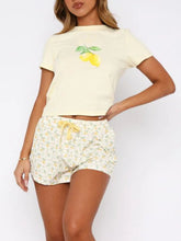 Load image into Gallery viewer, Printed Round Neck Short Sleeve Top and Drawstring Shorts Set