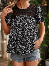 Load image into Gallery viewer, Lace Detail Floral Round Neck Short Sleeve Blouse