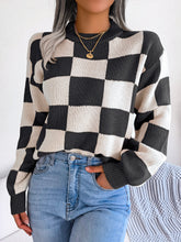 Load image into Gallery viewer, Checkered Mock Neck Long Sleeve Sweater