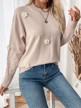 Load image into Gallery viewer, Perfee Flower Round Neck Long Sleeve Sweater