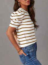 Load image into Gallery viewer, Striped Round Neck Puff Sleeve Knit Top
