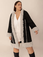 Load image into Gallery viewer, Plus Size Fuzzy Trim Open Front Long Sleeve Hooded Coat