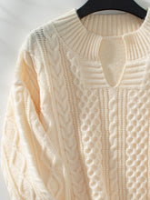 Load image into Gallery viewer, Cable-Knit Notched Long Sleeve Sweater