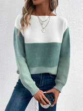 Load image into Gallery viewer, Color Block Drop Shoulder Long Sleeve Sweater