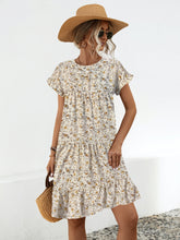 Load image into Gallery viewer, Frill Floral Round Neck Short Sleeve Tiered Dress