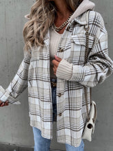 Load image into Gallery viewer, Plaid Dropped Shoulder Hooded Jacket