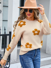 Load image into Gallery viewer, Flower Round Neck Long Sleeve Sweater