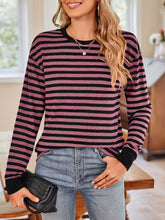Load image into Gallery viewer, Striped Round Neck Long Sleeve T-Shirt