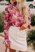 Load image into Gallery viewer, Floral Turtleneck Flounce Sleeve Blouse