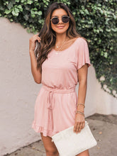 Load image into Gallery viewer, Ruffled Boat Neck Short Sleeve Romper