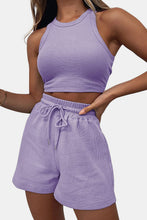Load image into Gallery viewer, Round Neck Top and Drawstring Shorts Set