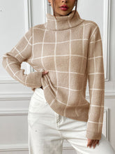 Load image into Gallery viewer, Plaid Turtleneck Long Sleeve Sweater